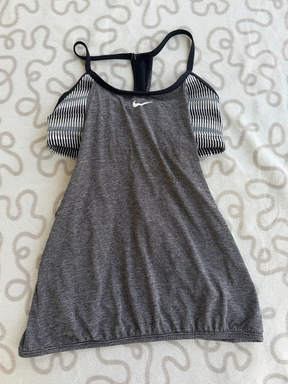 Nike Gray Athletic Tank with Striped Sleeve Panels